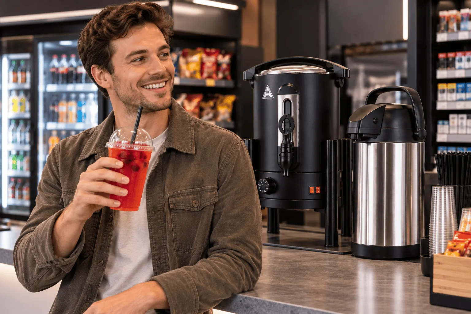 GoGo by MEALDROP beverage setup at a retail location